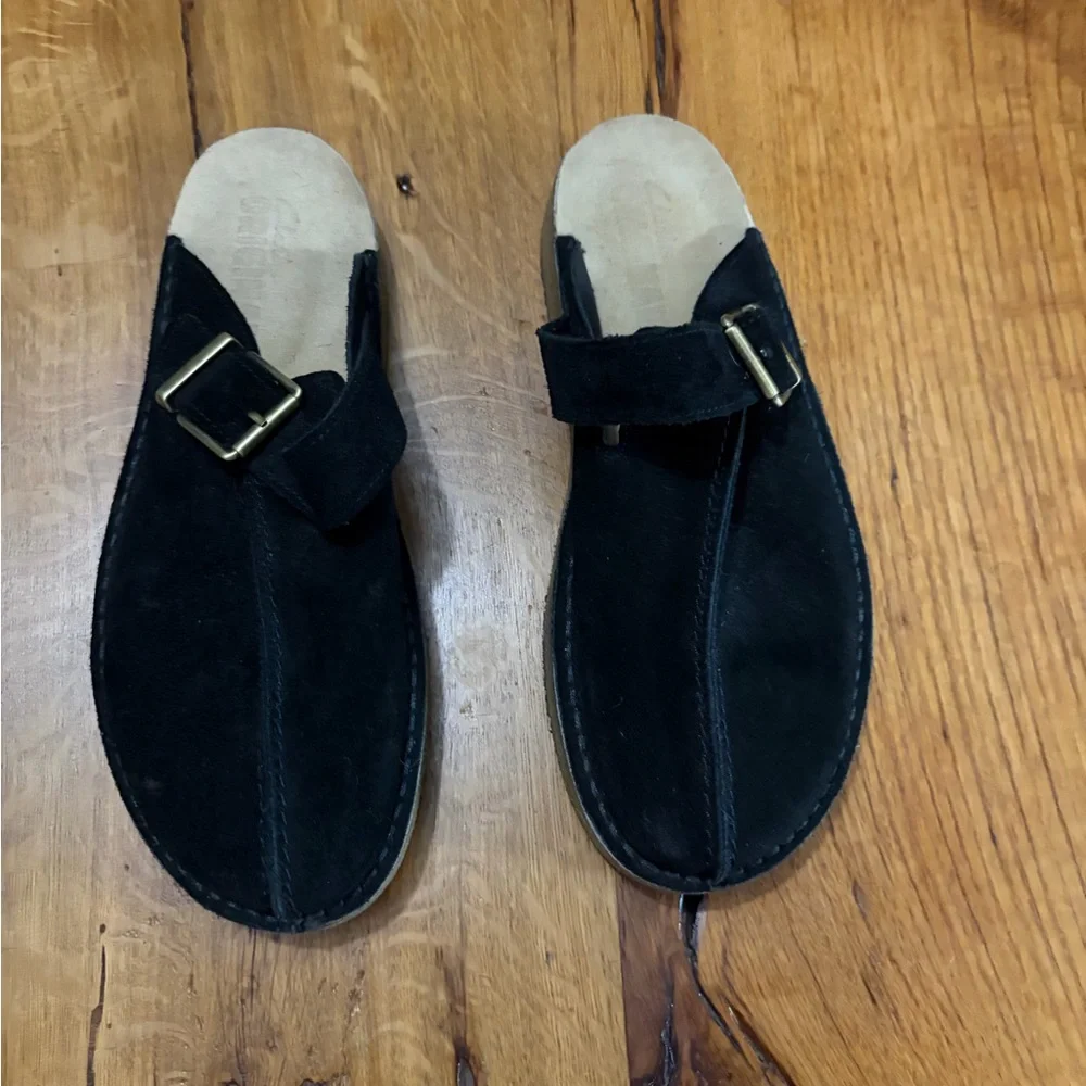 Clarks Originals Black Suede Slip-On Mules, Size 8.5